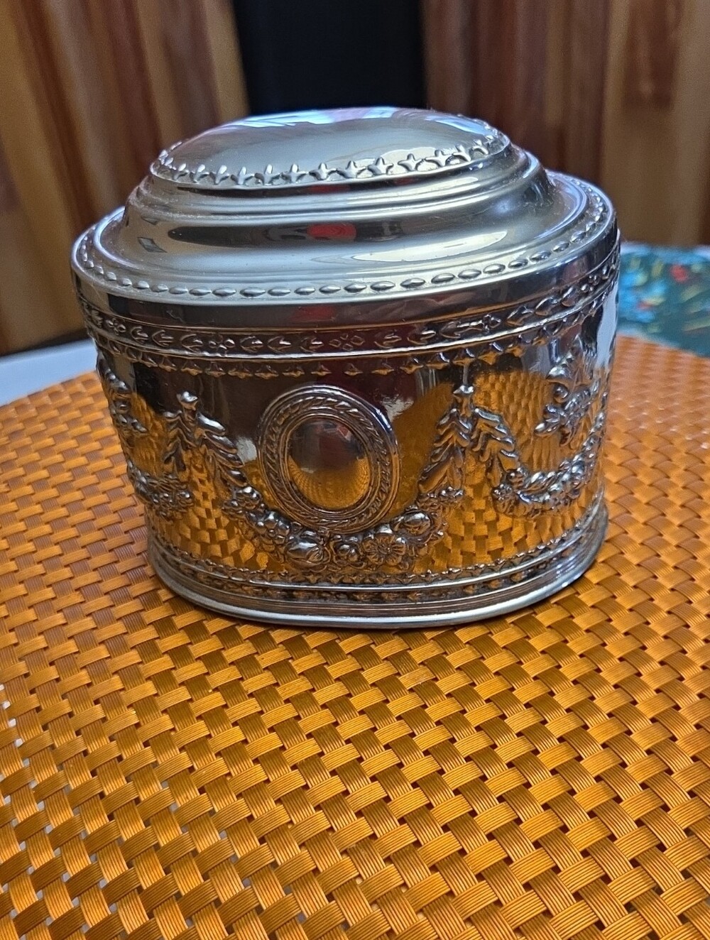 Silver Decorative Jewelry Trinket Box with Ornate Relief